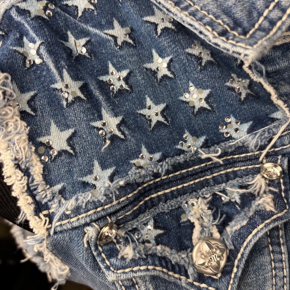 Miss Me Y2K Rhinestone American Flag Distressed Denim Vest Med Festival Cowgirl - Picture 5 of 14